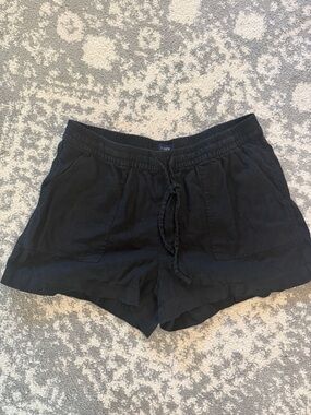 J. Crew Black Drawstring Elastic-Waist Linen Shorts
